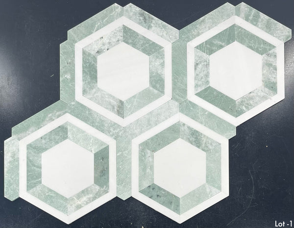 White Absolute Honeycomb with Ming Green Mosaic Honed