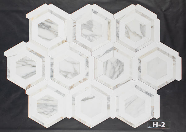Calacatta Gold Honeycomb with White Thassos Mosaic Honed