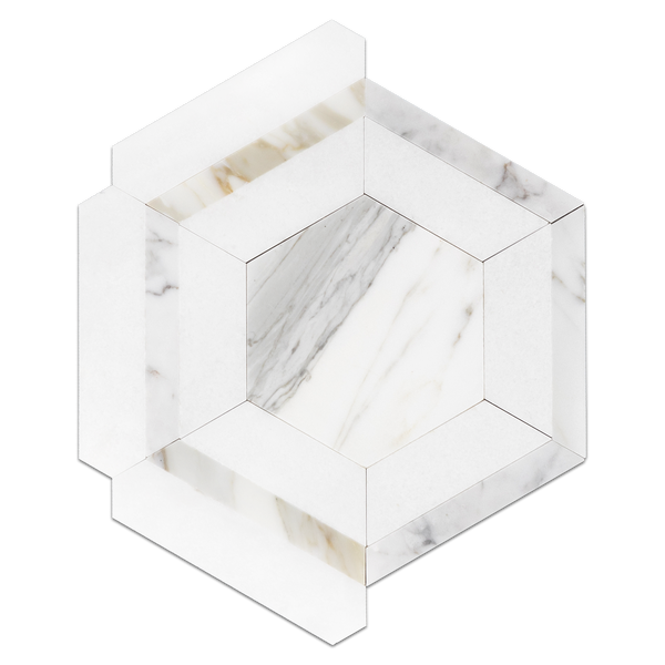 Calacatta Gold Honeycomb with White Thassos Mosaic Honed