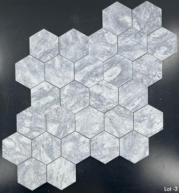 Mosaico hexagonal gris Pacífico de 5" pulido