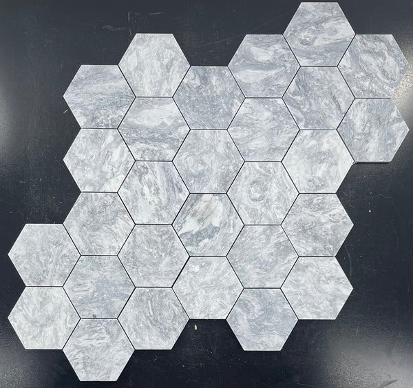 Pacific Gray 5" Hexagon Mosaic Honed