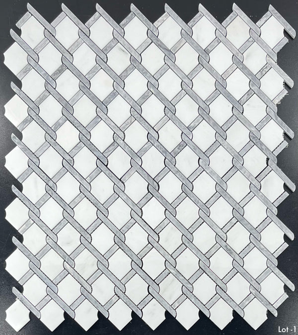 Pearl White Argyle with Pacific Gray Bar Mosaic Polished