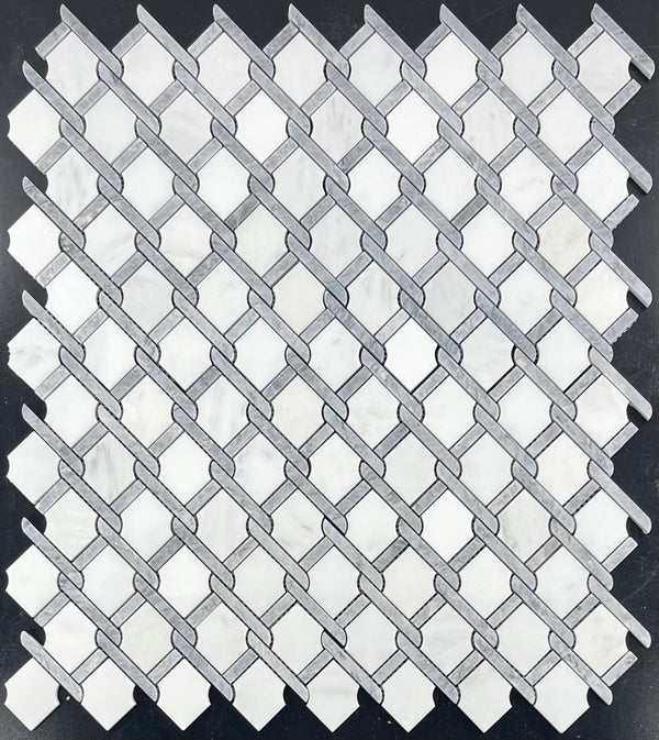 Pearl White Argyle with Pacific Gray Bar Mosaic Polished