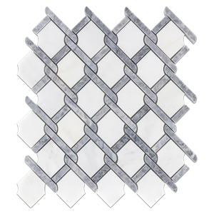 Pearl White Argyle with Pacific Gray Bar Mosaic Honed