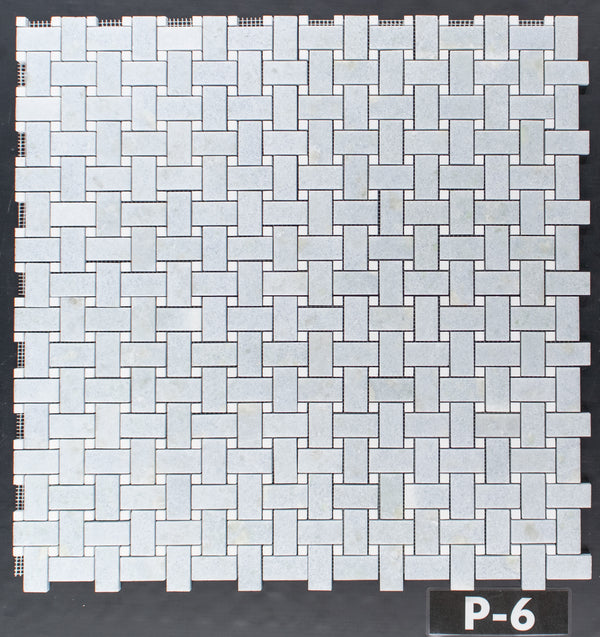 Blue Celeste Basketweave with 3/8" White Thassos Dot Mosaic Polished