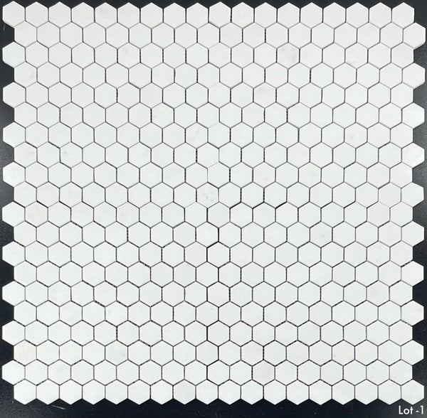 Mosaico hexagonal Thassos blanco de 1 1/4" pulido