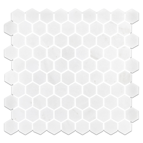 White Thassos 1 1/4" Hexagon Mosaic Polished