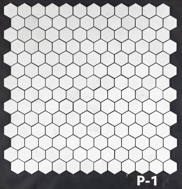 Mosaico hexagonal blanco Thassos de 2" pulido
