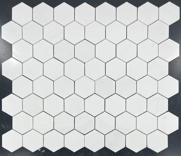 White Thassos 3" Hexagon Mosaic Polished