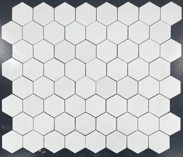 Mosaico hexagonal blanco Thassos de 3" pulido