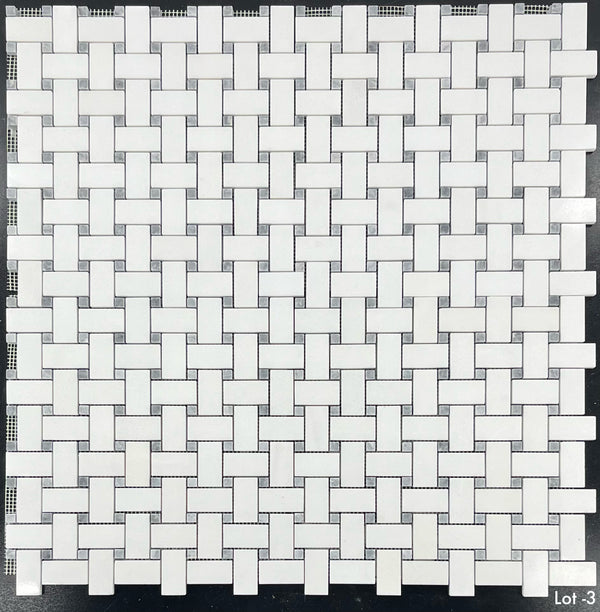 Tejido de cesta Thassos blanco con mosaico de puntos gris pacífico de 3/8" pulido