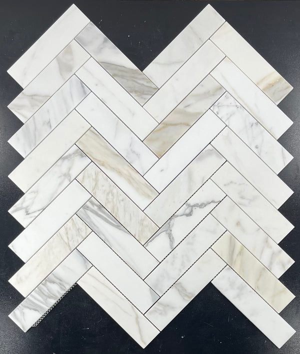 Calacatta Gold 2" x 8" Herringbone Mosaic Honed