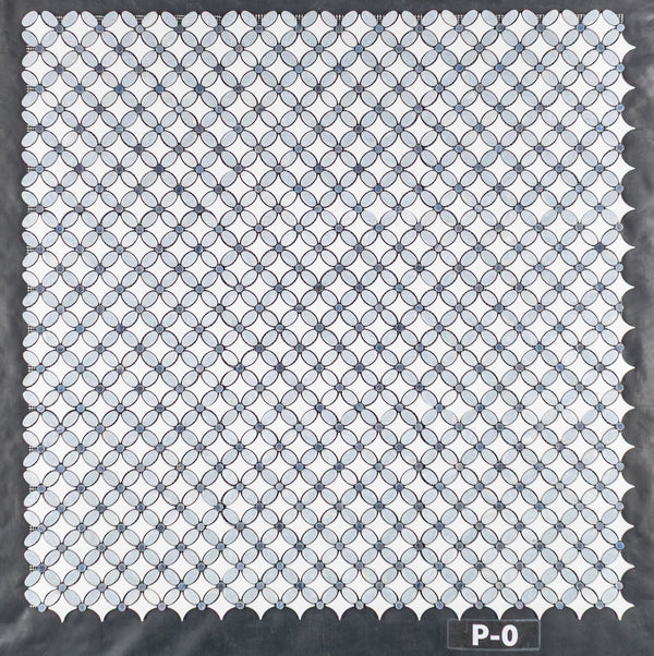 Blue Celeste Fleur with White Thassos and Azul Macauba Dot Mosaic Polished