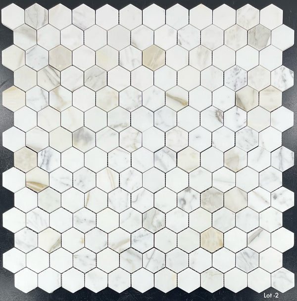 Calacatta Gold 2" Hexagon Mosaic Honed - Elon Tile & Stone