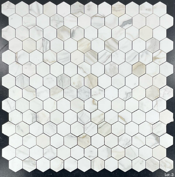 Calacatta Gold 2" Hexagon Mosaic Honed - Elon Tile & Stone