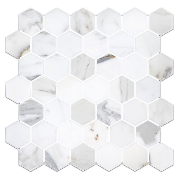 Calacatta Gold 2" Hexagon Mosaic Honed - Elon Tile & Stone