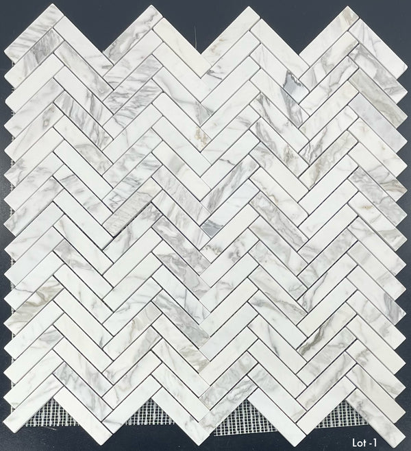 Calacatta Gold 1" x 4" Herringbone Mosaic Honed