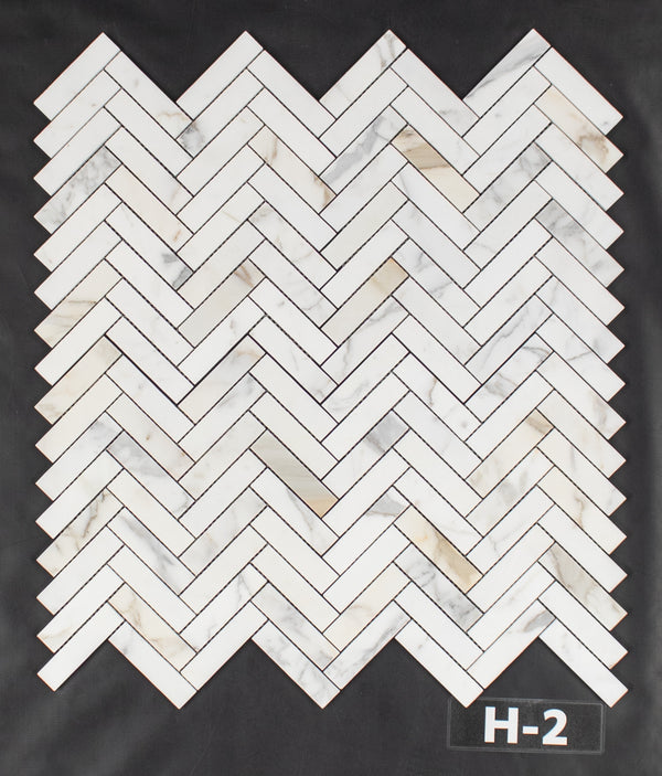 Calacatta Gold 1" x 4" Herringbone Mosaic Honed