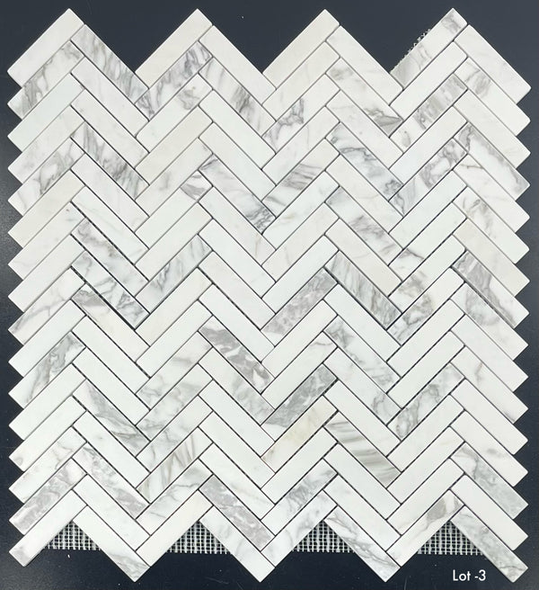 Calacatta Gold 1" x 4" Herringbone Mosaic Honed