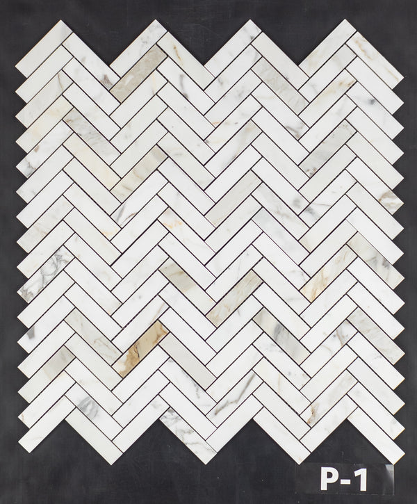Calacatta Gold 1" x 4" Herringbone Mosaic Polished - Elon Tile & Stone