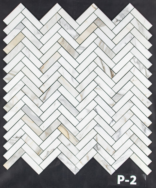 Calacatta Gold 1" x 4" Herringbone Mosaic Polished - Elon Tile & Stone