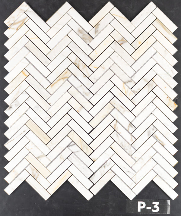Calacatta Gold 1" x 4" Herringbone Mosaic Polished - Elon Tile & Stone