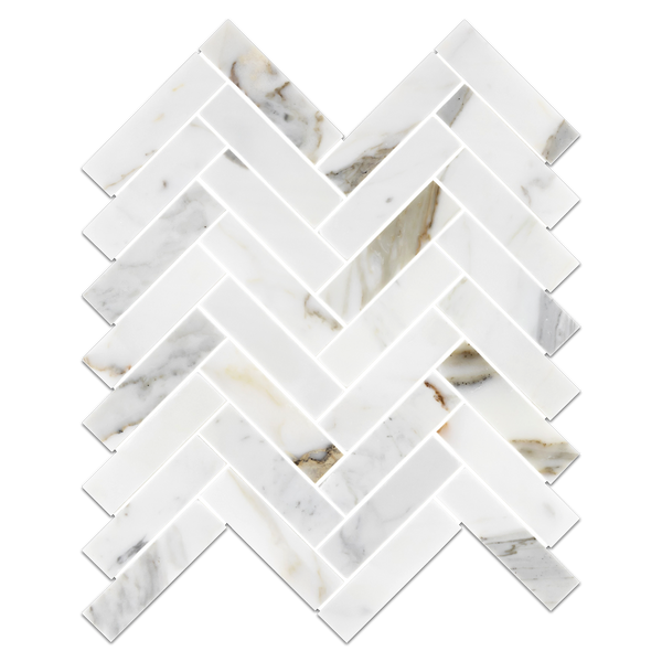 Calacatta Gold 1" x 4" Herringbone Mosaic Polished - Elon Tile & Stone