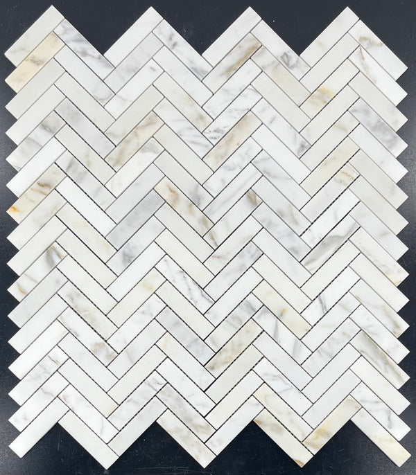 Calacatta Gold 1" x 4" Herringbone Mosaic Polished - Elon Tile & Stone