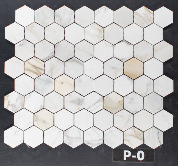 Calacatta Gold 3" Hexagon Mosaic Polished - Elon Tile & Stone