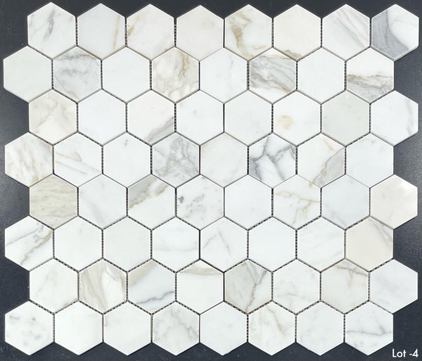 Calacatta Gold 3" Hexagon Mosaic Polished - Elon Tile & Stone