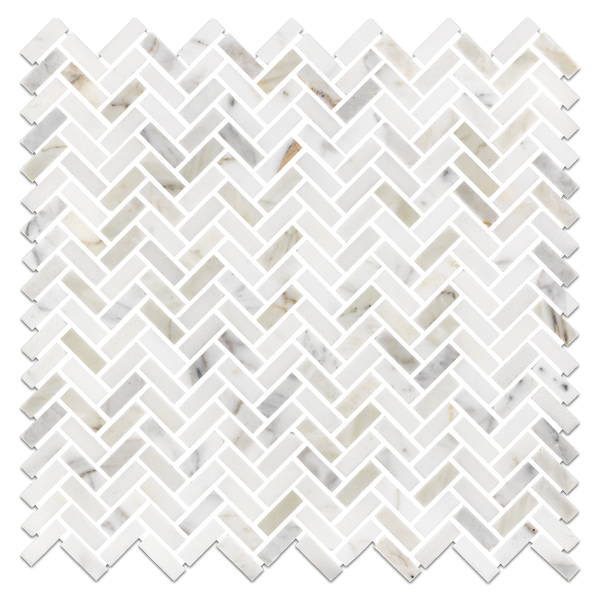 Mosaico de microespiga de oro Calacatta pulido