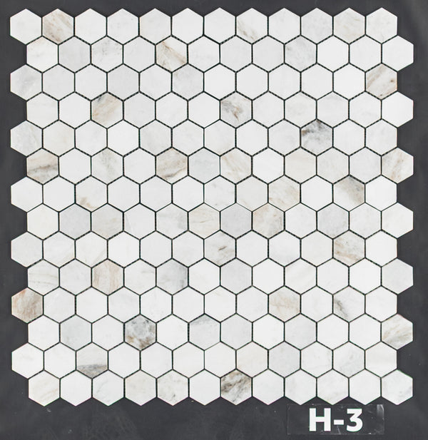 Bianco Oro 2" Hexagon Mosaic Honed