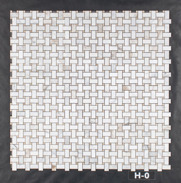 Tejido de cesta Bianco Oro con mosaico de puntos Crema Marfil pulido