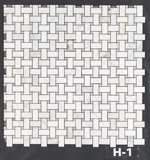 Tejido de cesta Bianco Oro con mosaico de puntos Crema Marfil pulido