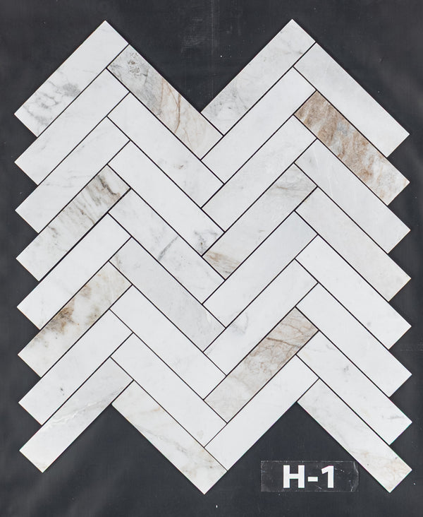 Bianco Oro 2" x 8" Herringbone Mosaic Honed