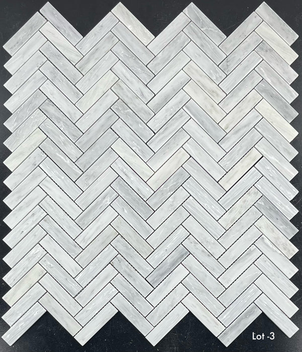 Mystic Gray 1" x 4" Herringbone Mosaic Honed