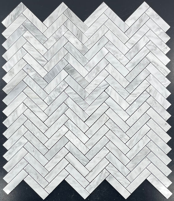 Mystic Gray 1" x 4" Herringbone Mosaic Polished
