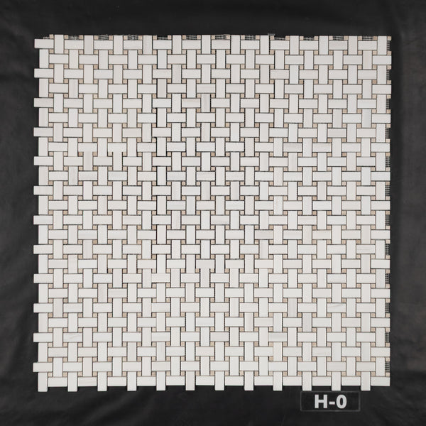 Dolomite Basketweave with 3/8" Crema Marfil Dot Mosaic Honed