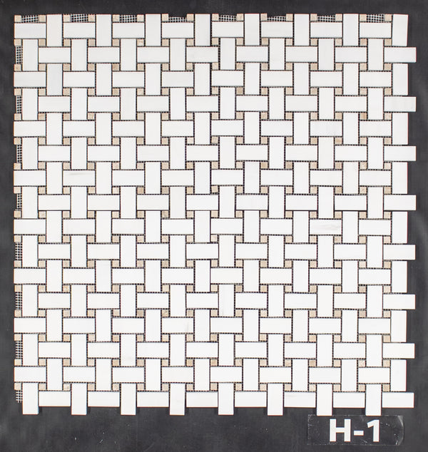 Dolomite Basketweave with 3/8" Crema Marfil Dot Mosaic Honed