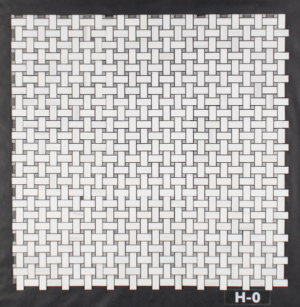 Dolomite Basketweave with 3/8" Mystic Gray Dot Mosaic Honed