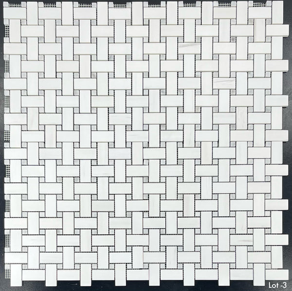 Dolomite Basketweave with 3/8" Mystic Gray Dot Mosaic Honed