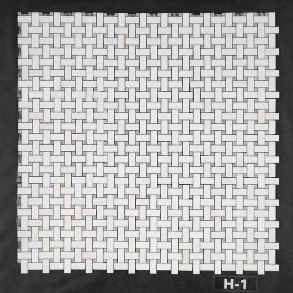 Dolomite Basketweave with 3/8" Bardiglio Dot Mosaic Honed