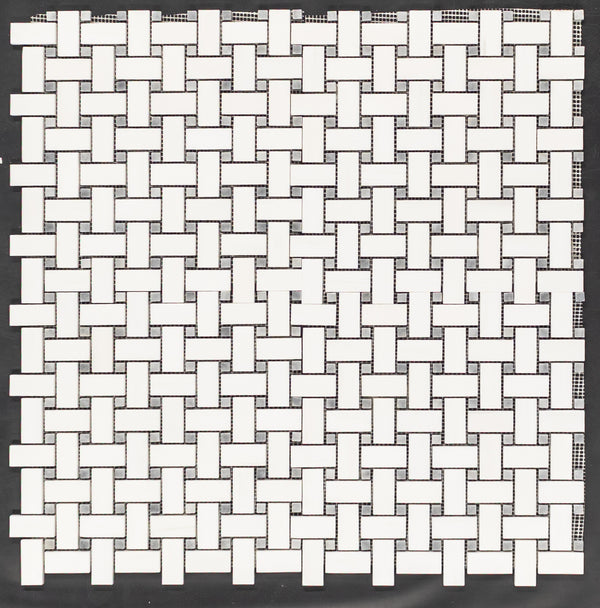 Dolomite Basketweave with 3/8" Bardiglio Dot Mosaic Honed