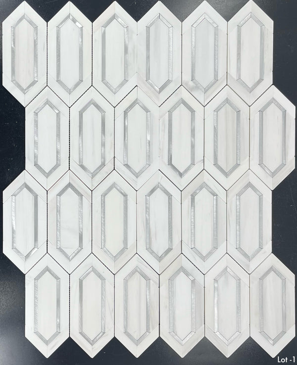 Dolomite Picket with Silver Aluminum Mosaic Honed