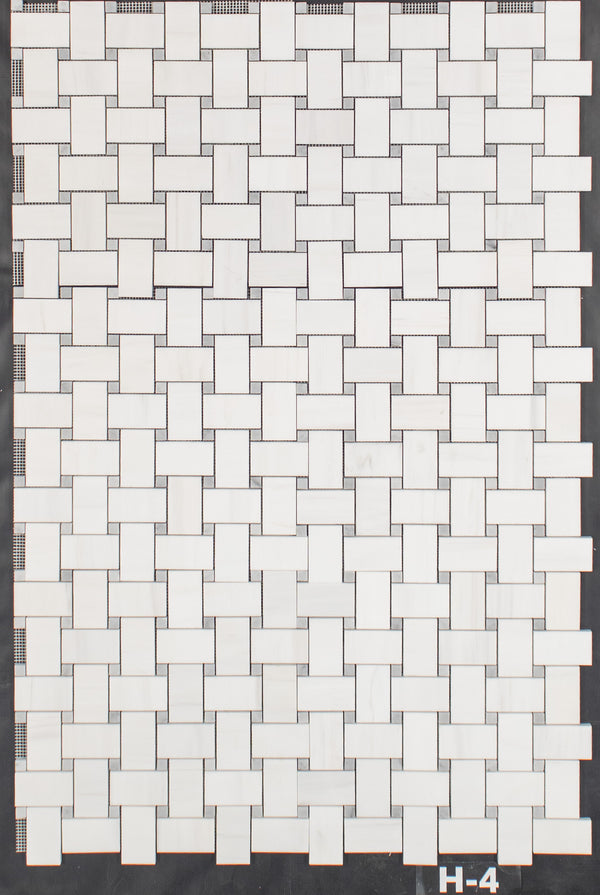 Tejido de cesta extra grande de dolomita con mosaico de puntos Bianco Carrara de 5/8" pulido