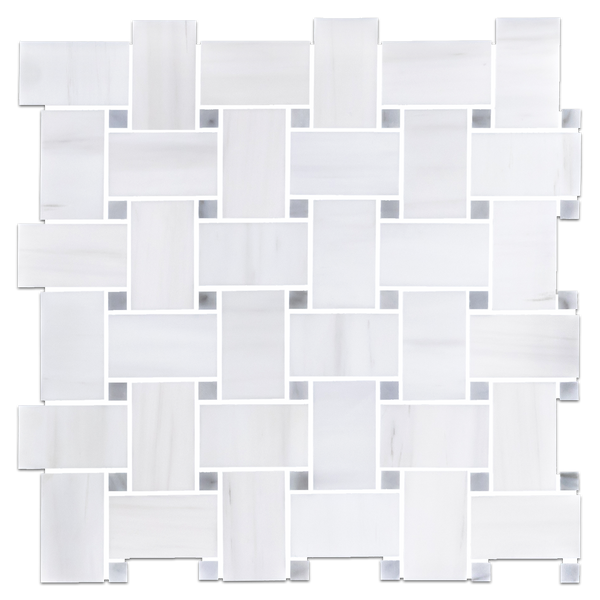 Dolomite Extra Large Basketweave with 5/8" Carrara Dot Mosaic Honed