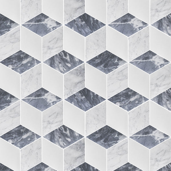 Bardiglio Nuvolato, Bianco Carrara & White Thassos Trillium Mosaic Honed