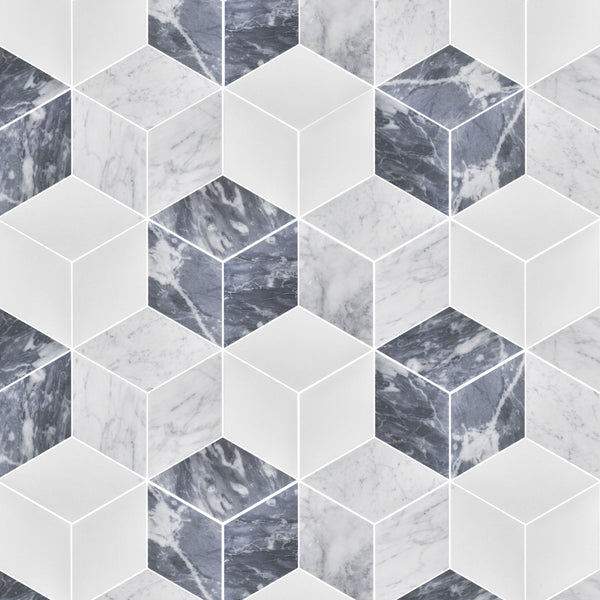 Bardiglio Nuvolato, Bianco Carrara & White Thassos Trillium Mosaic Honed