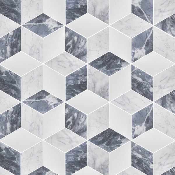 Bardiglio Nuvolato, Bianco Carrara & White Thassos Trillium Mosaic Honed