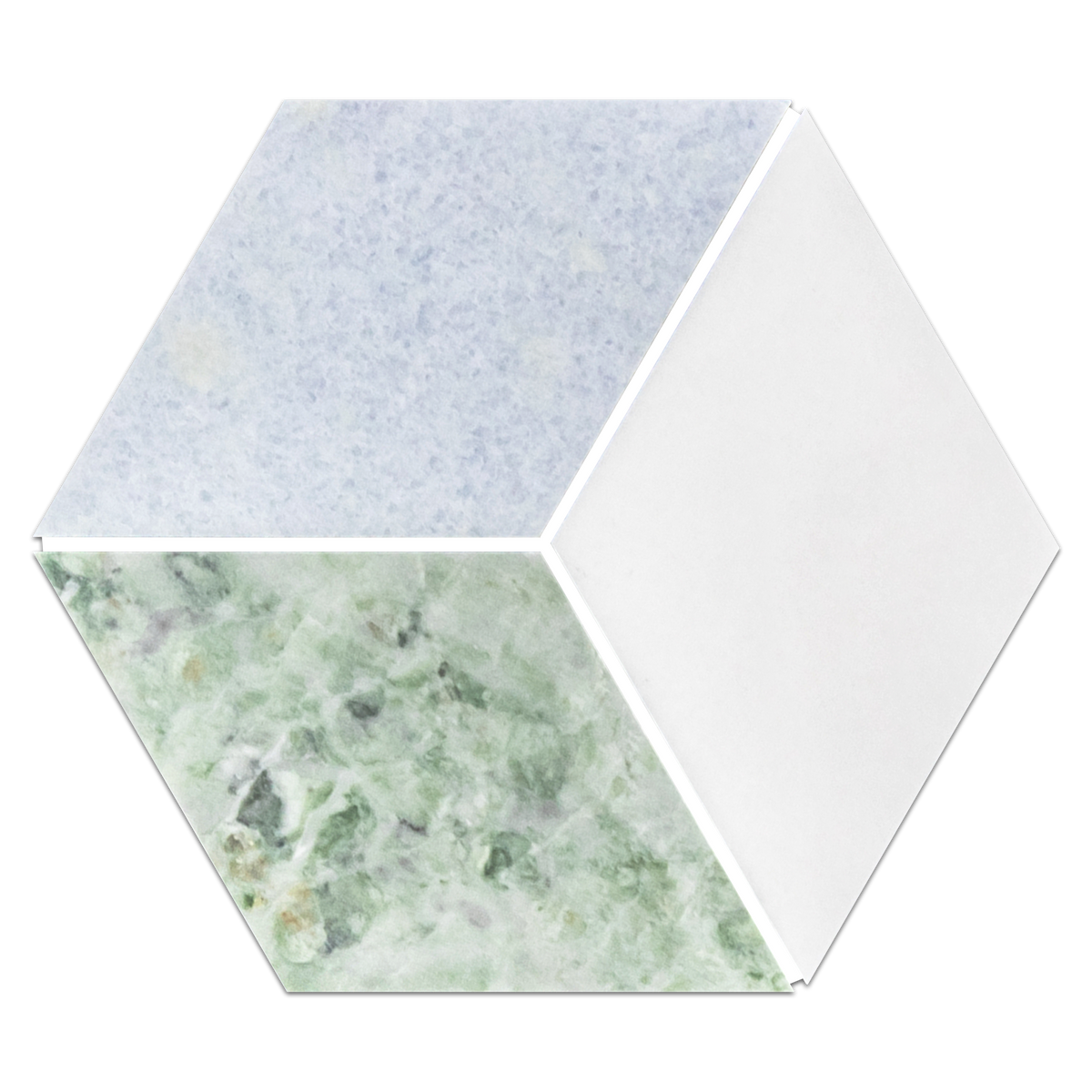 Blue Celeste, Emerald Green & White Thassos Trillium Mosaic Honed